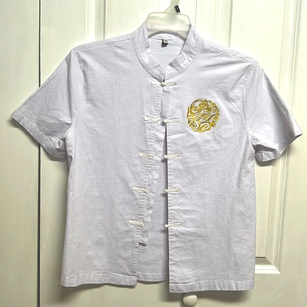 Zyfg Free Lite Lavender Gold Embroidered Japanese Womens Top Size XXL